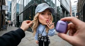 Сюрреалистичный уличный fashion-портрет девушки в стиле карикатуры
