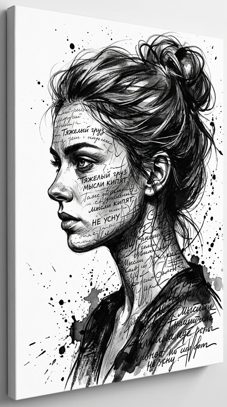 Контрастный портрет женщины в профиль - пример генерации №1