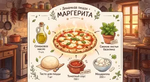 Инфографика рецепта пиццы Маргарита в стиле Studio Ghibli