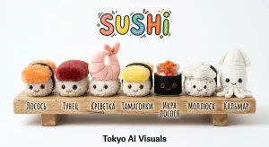 Плюшевые персонажи суши в стиле Jellycat